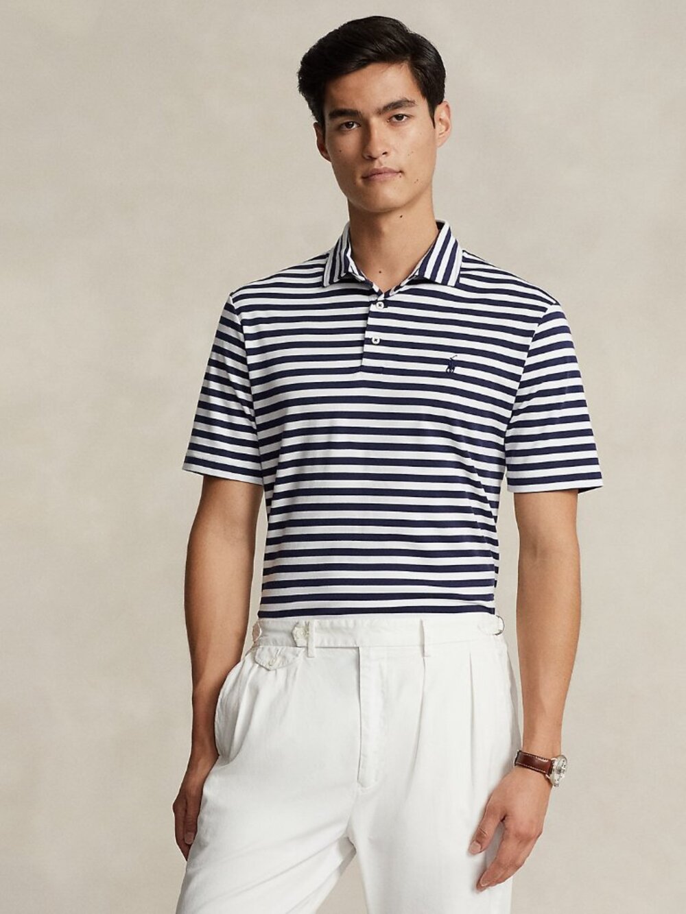 Polo Ralph Lauren Classic Fit Striped Soft Cotton Polo Shirt Refined Navy White